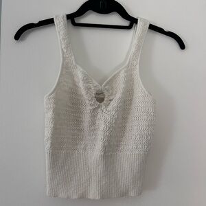 Crochet knit white tank top with keyhole neckline